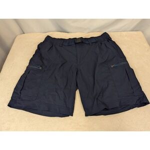Lands End Cargo Shorts Mens L 36-38 Navy Blue Belted Nylon Hiking Swim Trunks